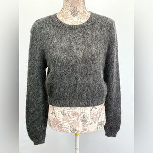 MODA INTERNATIONAL Gray fuzzy Crew Neck crop Sweater size S